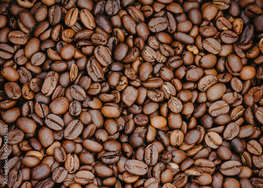 roasted coffee beans closeup blurbackground