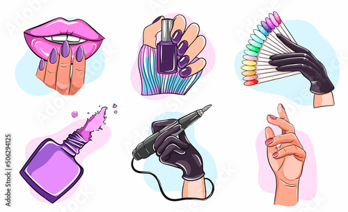 Nails and manicure concept vector set illustration