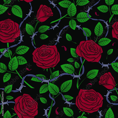 Vector Vintage Roses Seamless Pattern