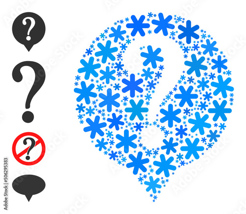 Mosaic query icon is created for winter, New Year, Christmas. Query icon mosaic is formed from light blue snow. Some similar icons are added.