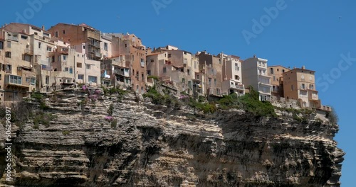 View of Bonifacio town and the limestone cliff in Corsica, France- Vue sur la ville de bonifacio et les falaires de calcaire en Corse, France
