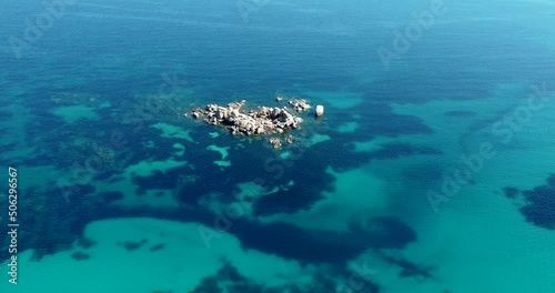 Aerial view of Palombaggia beach rocks in Corsica, close to Porto Vecchio - Vue aérienne des rochers de la plage de Palombaggia en Corse, proche de porto vecchio photo
