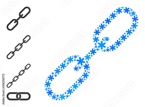 Mosaic chain link icon is done for winter, New Year, Christmas. Chain link icon mosaic is constructed from light blue snow. Some similar icons are added.
