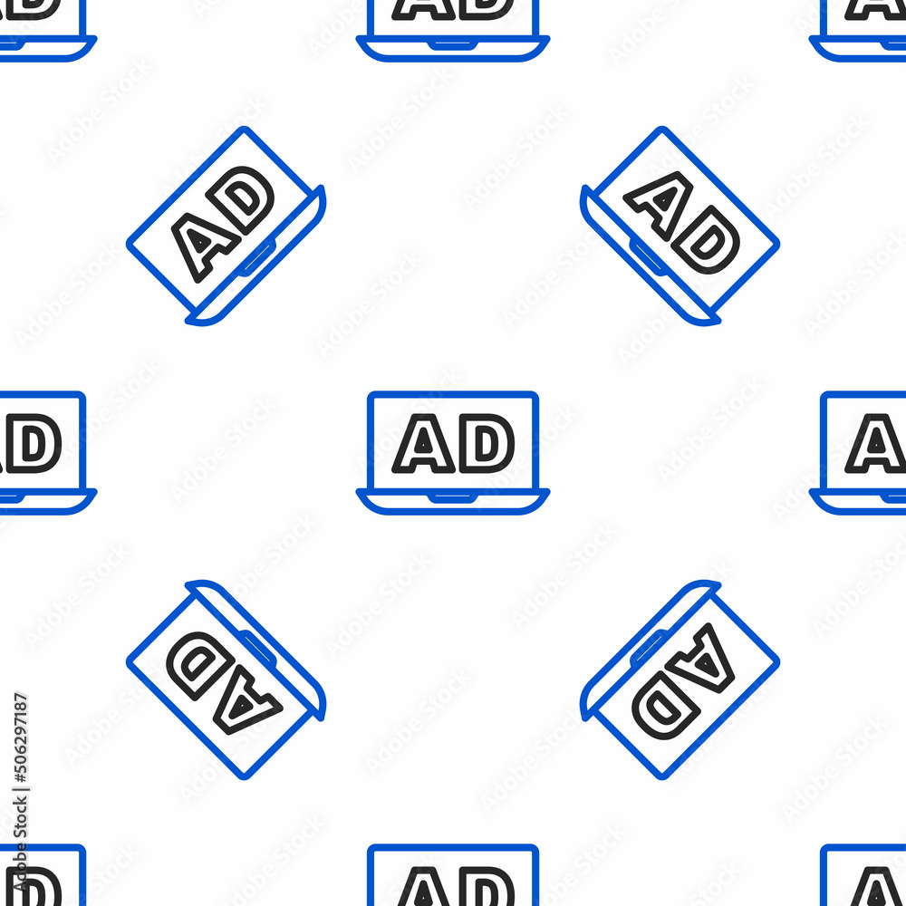Line Advertising icon isolated seamless pattern on white background. Concept of marketing and promotion process. Responsive ads. Social media advertising. Colorful outline concept. Vector Line Advertising icon isolated seamless pattern on white background. Concept of marketing and promotion process. Responsive ads. Social media advertising. Colorful outline concept. Vector