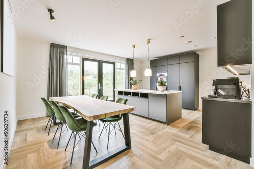 Interior of kitchen with modern furniture photo