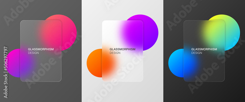 Glassmorphism style banners blank set. Realistic glass morphism effect with glass plates. Abstract vector illustration EPS 10