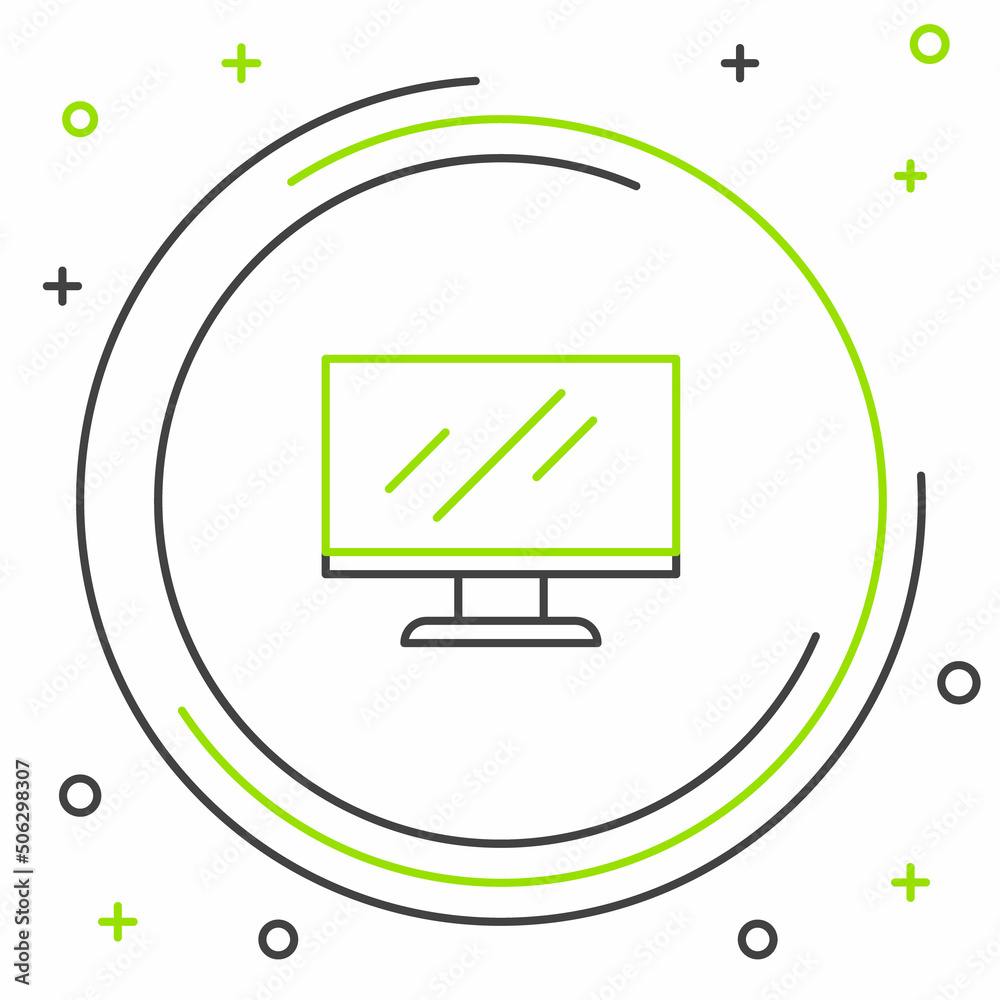 Line Computer monitor screen icon isolated on white background. Electronic device. Front view. Colorful outline concept. Vector Line Computer monitor screen icon isolated on white background. Electronic device. Front view. Colorful outline concept. Vector