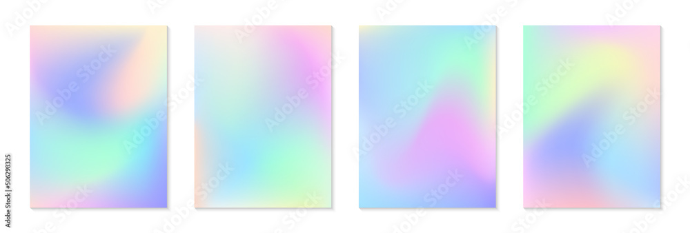 Vector set of mesh gradient backgrounds in soft pastel colors.Copy space for text.Abstract fluid illustrations in y2k aesthetic.Modern templates for banners,branding design,social media,covers. - obrazy, fototapety, plakaty 