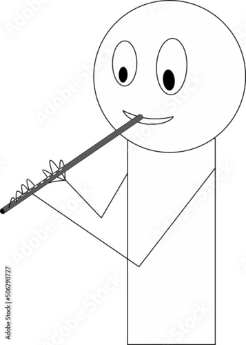 Man plays musical instrument sopilka, pipe, fife, flute