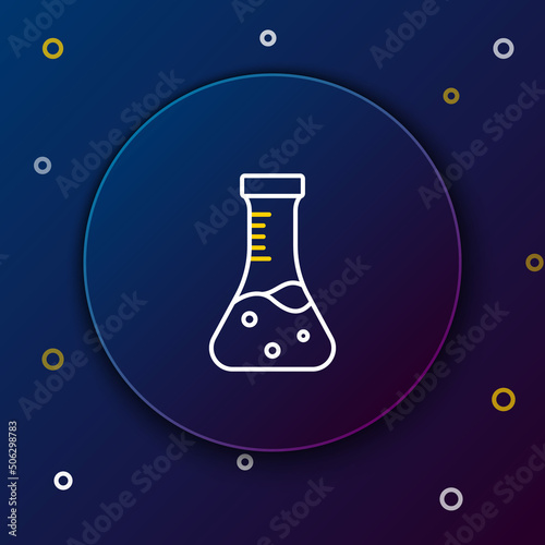 Line Test tube and flask chemical laboratory test icon isolated on blue background. Laboratory glassware sign. Colorful outline concept. Vector