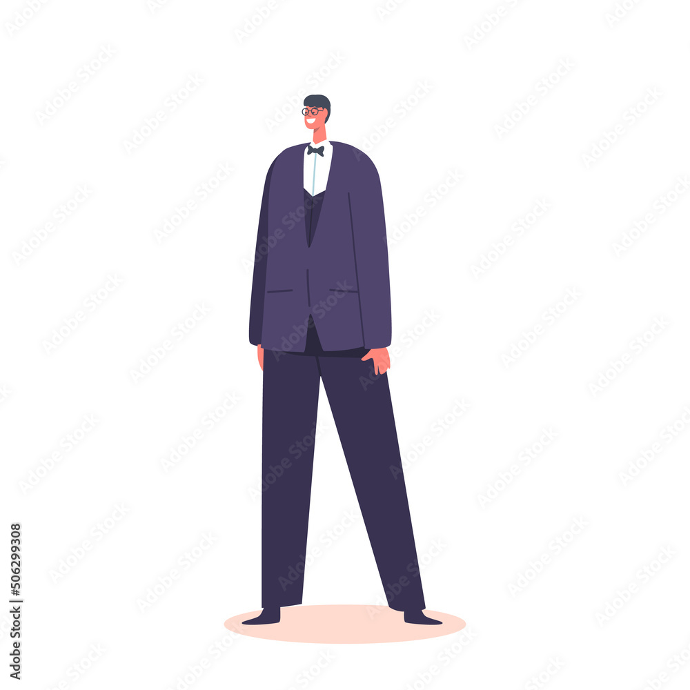 Bridal Fashion, Elegance. Caucasian Groom Wear Blue Suit with Bow Tie Isolated on White Background. Newlywed Character Bridal Fashion, Elegance. Caucasian Groom Wear Blue Suit with Bow Tie Isolated on White Background. Newlywed Character