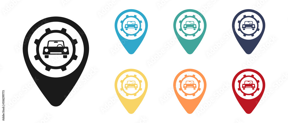 Car service, diagnostics concept vector icon set, label on the map. Illustration Car service, diagnostics concept vector icon set, label on the map. Illustration