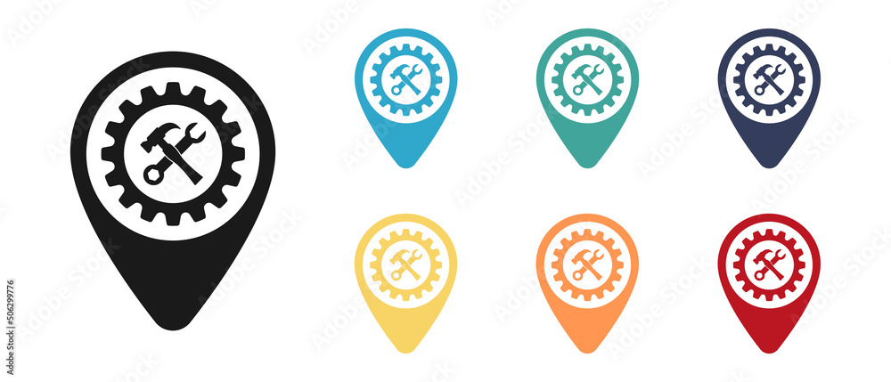 Service, tools icon repair vector icons set, label on the map. Set of multicolored icons. Illustration