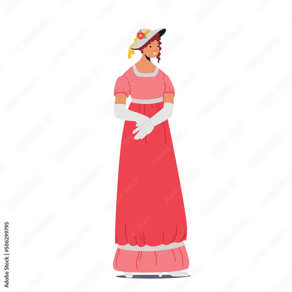 19th Century Lady, Victorian English or French Woman Wear Elegant Gown and Hat Isolated on White Background 19th Century Lady, Victorian English or French Woman Wear Elegant Gown and Hat Isolated on White Background