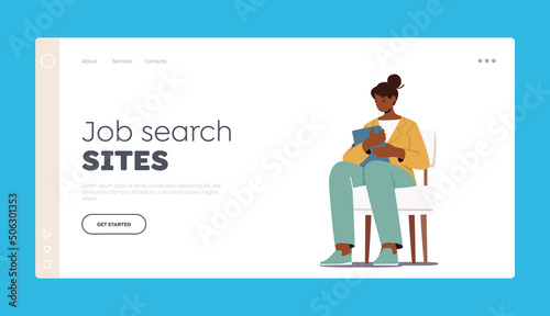 Human Resources, Hr Recruitment Landing Page Template. Young African Woman Candidate with Cv in Hand Waiting Interview