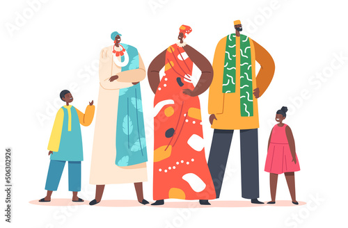 Traditional African Family Parents, Grandparents, Kids Characters in Traditional Clothes. Native Culture, Black Dad, Mom