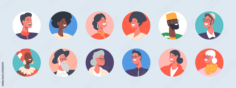 Set of Diverse People Avatars Different Religion or Ethnicity. Isolated Icons of Male and Female Characters Portraits Set of Diverse People Avatars Different Religion or Ethnicity. Isolated Icons of Male and Female Characters Portraits