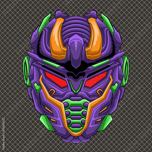 Cyborg knight robot head soldier illustration