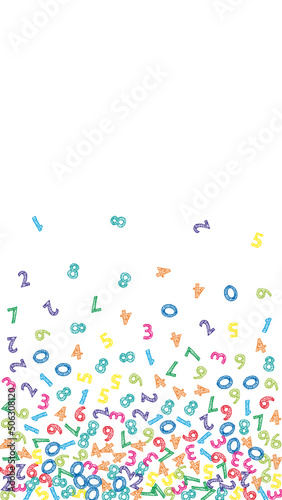 Falling colorful sketch numbers. Math study concept with flying digits. Vibrant back to school mathematics banner on white background. Falling numbers vector illustration.