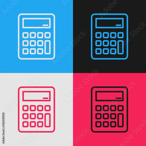 Pop art line Calculator icon isolated on color background. Accounting symbol. Business calculations mathematics education and finance. Vector © Oksana