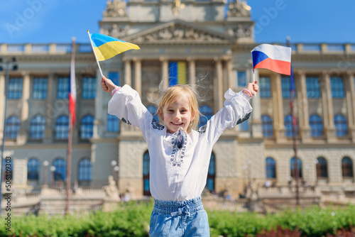 Prague, Czech Republic. An action in support of Ukraine and gratitude to the Czech Republic for their help.. Parade of Ukrainian embroidered shirts in the Czech Republic. 23.05.2022 photo