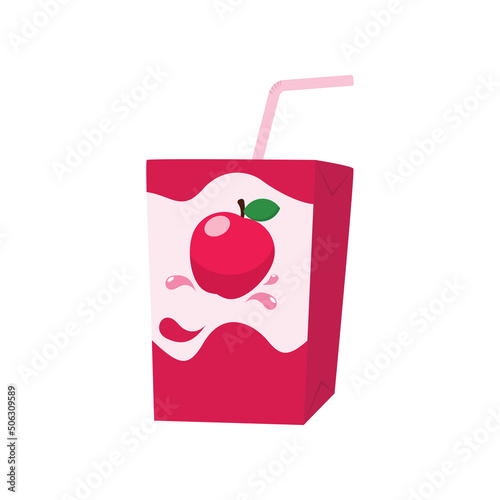 Apple juice box with straw vector illustration isolated on white background