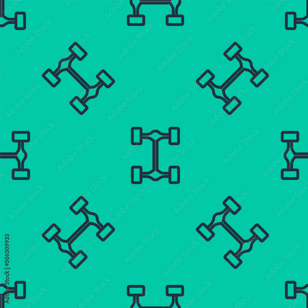 Blue line Chassis car icon isolated seamless pattern on green background. Vector Blue line Chassis car icon isolated seamless pattern on green background. Vector