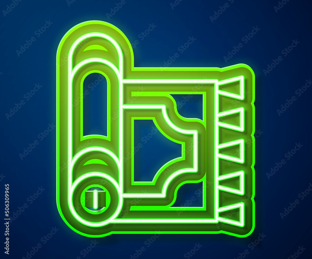 Glowing neon line Traditional carpet culture ramadan arabic islamic celebration icon isolated on blue background. Vector Glowing neon line Traditional carpet culture ramadan arabic islamic celebration icon isolated on blue background. Vector