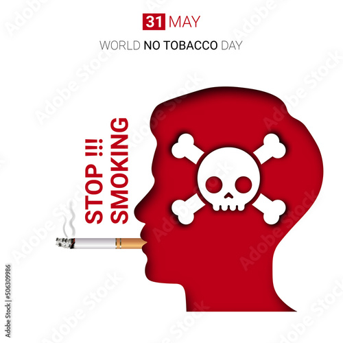 silhouette of man smoking with skull in head, poster of stop smoking and world no tobacco day.