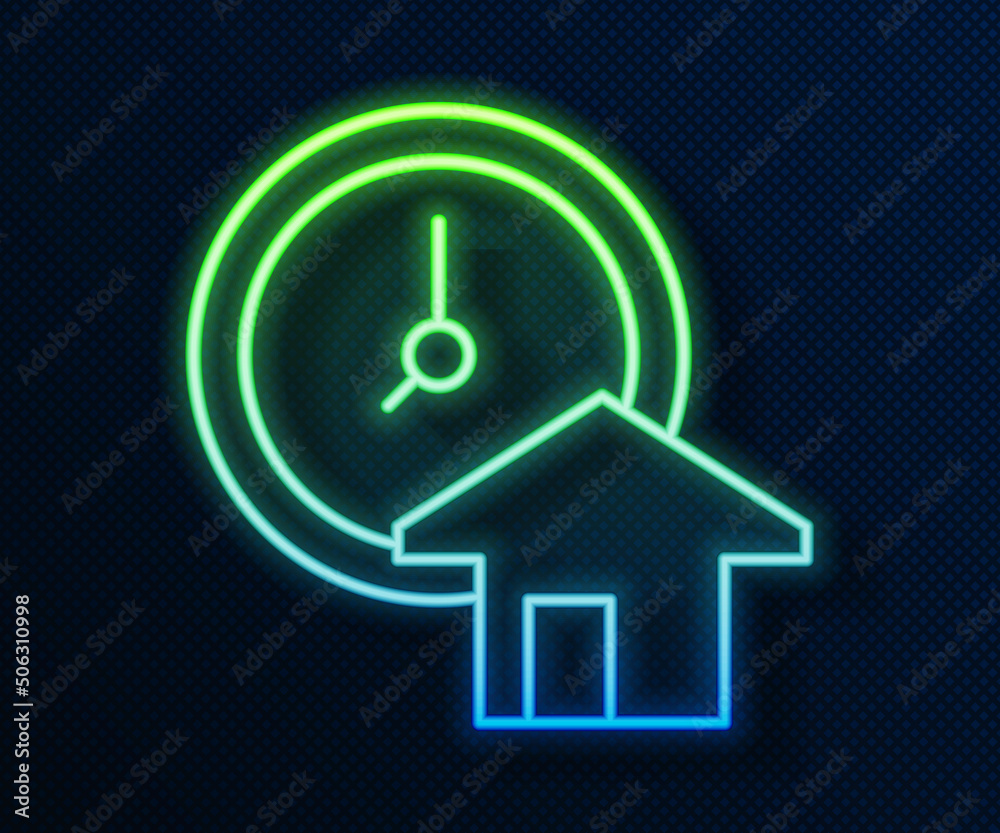 Glowing neon line Time is money icon isolated on blue background. Money is time. Effective time management. Convert time to money. Vector Glowing neon line Time is money icon isolated on blue background. Money is time. Effective time management. Convert time to money. Vector