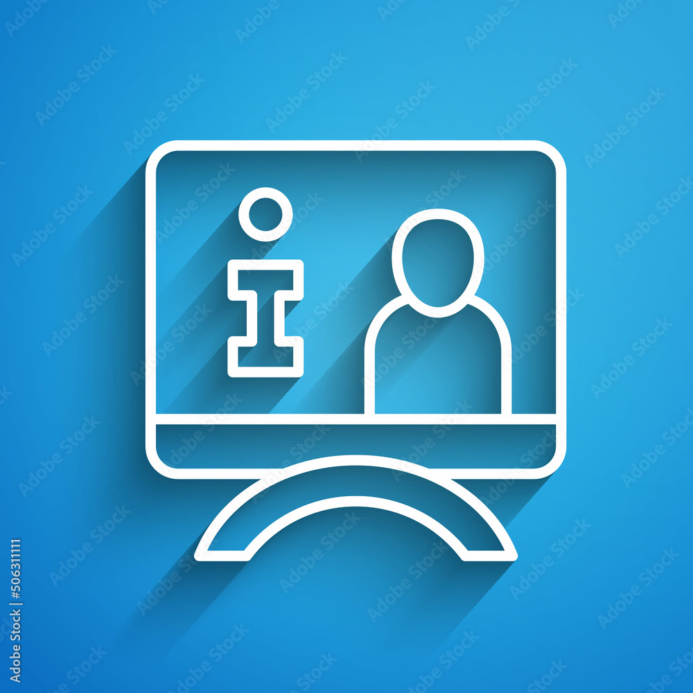 White line Television report icon isolated on blue background. TV news. Long shadow. Vector White line Television report icon isolated on blue background. TV news. Long shadow. Vector