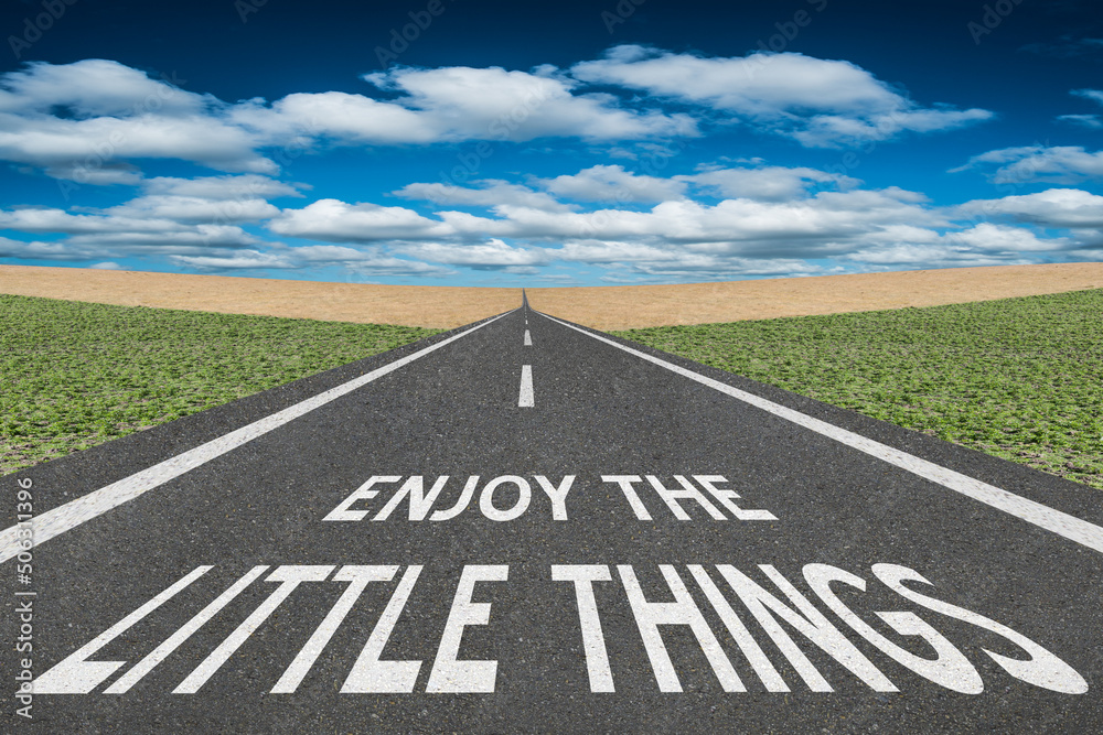 Enjoy the Little Things quote on highway background.