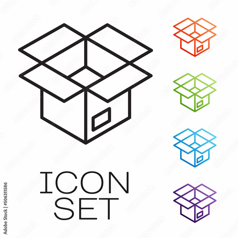 Black line Unboxing icon isolated on white background. Set icons colorful. Vector Black line Unboxing icon isolated on white background. Set icons colorful. Vector