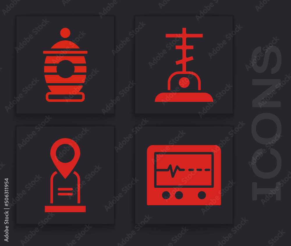 Set Beat dead in monitor, Funeral urn, Grave with cross and Location grave icon. Vector Set Beat dead in monitor, Funeral urn, Grave with cross and Location grave icon. Vector
