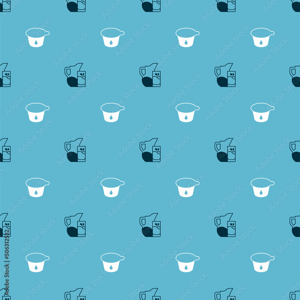 Set Milk jug or pitcher and glass and Yogurt container on seamless pattern. Vector Set Milk jug or pitcher and glass and Yogurt container on seamless pattern. Vector