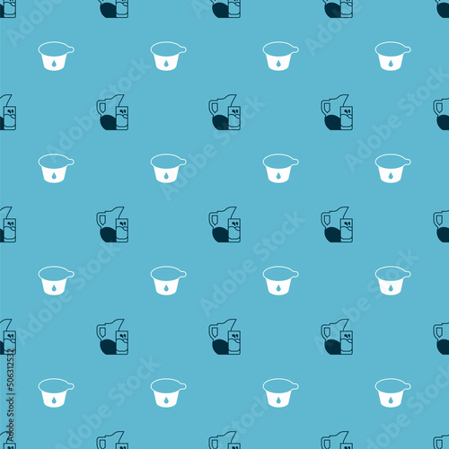 Set Milk jug or pitcher and glass and Yogurt container on seamless pattern. Vector