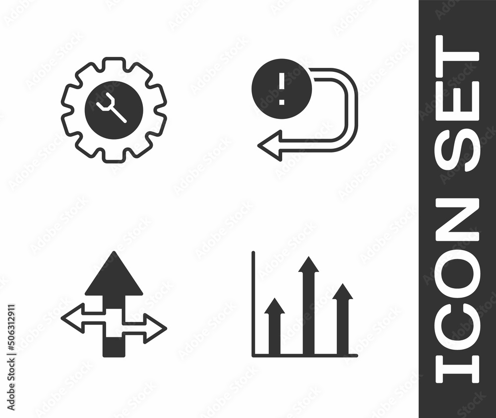 Set Pie chart infographic, Wrench and gear, Arrow and icon. Vector