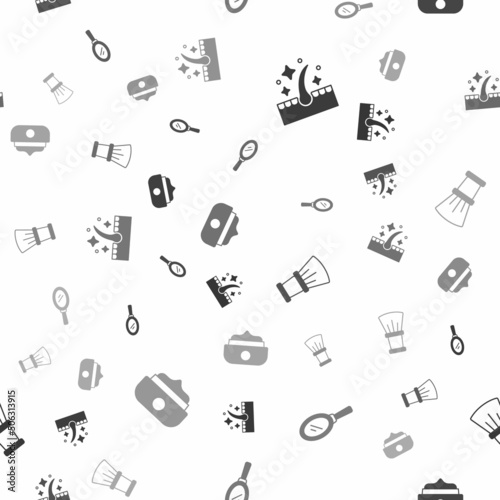 Set Oil for hair care treatment, Hand mirror, Shaving brush and Gel wax styling on seamless pattern. Vector