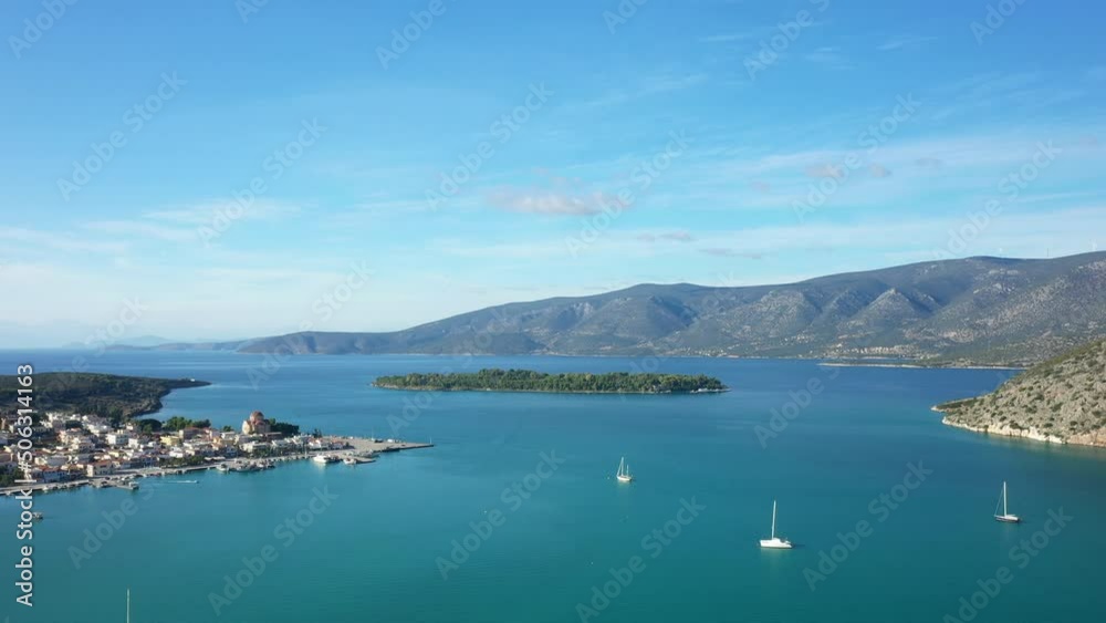 Kilada bay in Europe, Greece, Peloponnese, Argolida, in summer on a sunny day. Kilada bay in Europe, Greece, Peloponnese, Argolida, in summer on a sunny day.