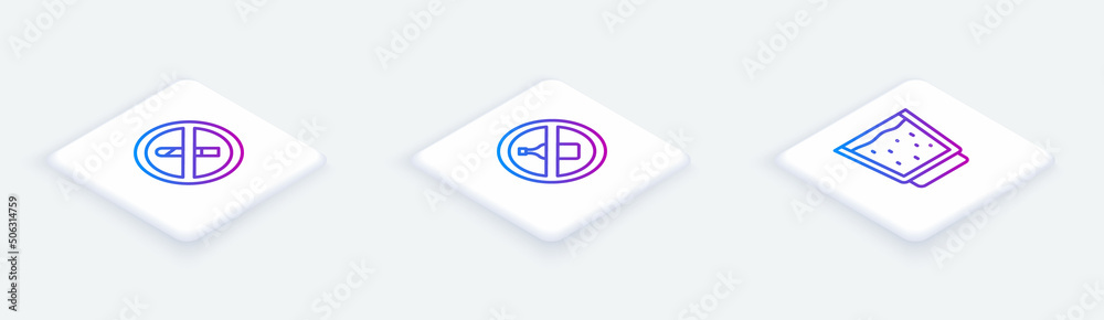 Set Isometric line No Smoking, alcohol and Glass with water. White square button. Vector Set Isometric line No Smoking, alcohol and Glass with water. White square button. Vector