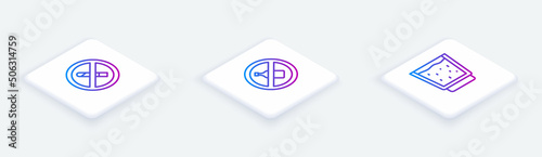 Set Isometric line No Smoking, alcohol and Glass with water. White square button. Vector