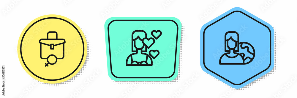 Set line Work for female, Love yourself and Women from different countries. Colored shapes. Vector Set line Work for female, Love yourself and Women from different countries. Colored shapes. Vector