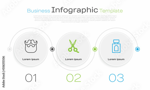 Set line Mustache and beard, Scissors hairdresser and Aftershave. Business infographic template. Vector