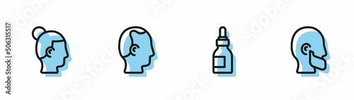 Set line Oil bottle, Hairstyle for men, Baldness and Mustache and beard icon. Vector