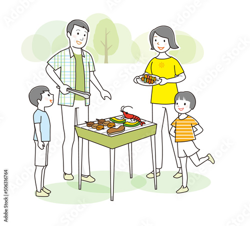 バーベキューを楽しむ家族