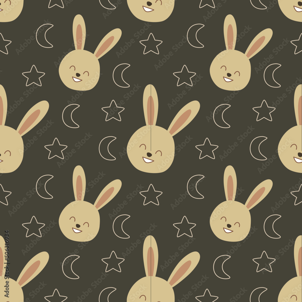 Obraz premium seamless pattern with bunnies, moon, and star
