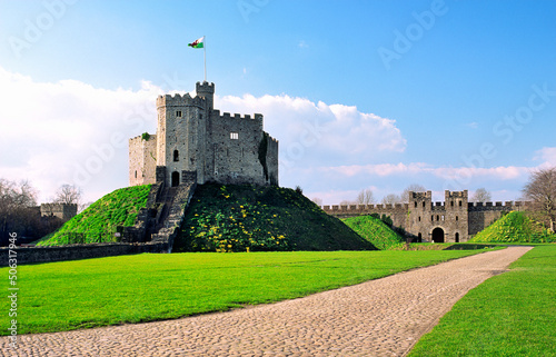 Cardiff Castle, South Glamorgan, Wales, showing the original Norman motte and bailey. photo