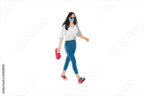Vector illustration of casual women walking