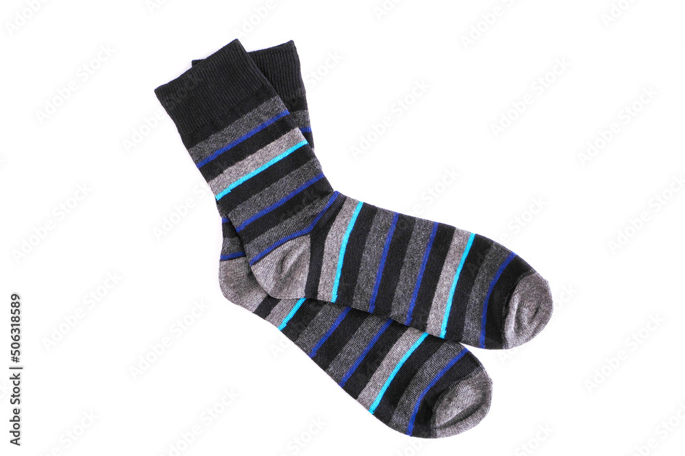 Pair of male striped socks isolated on white background Pair of male striped socks isolated on white background