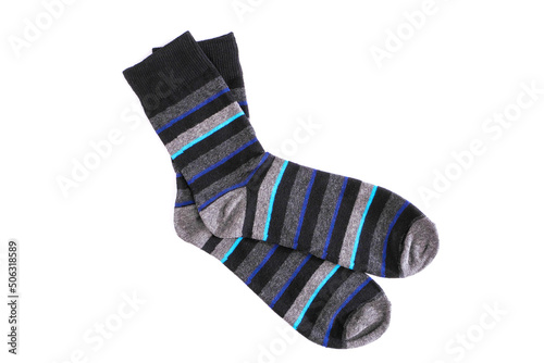 Pair of male striped socks isolated on white background